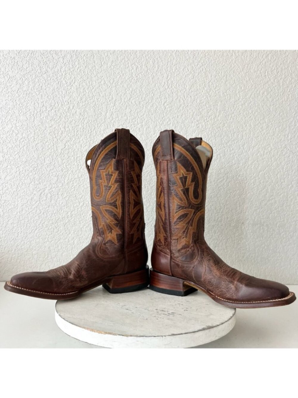 Rod Patrick Mens Brown Cowboy Boots Size 8 Leather Soles Western Square Toe - Picture 7 of 10